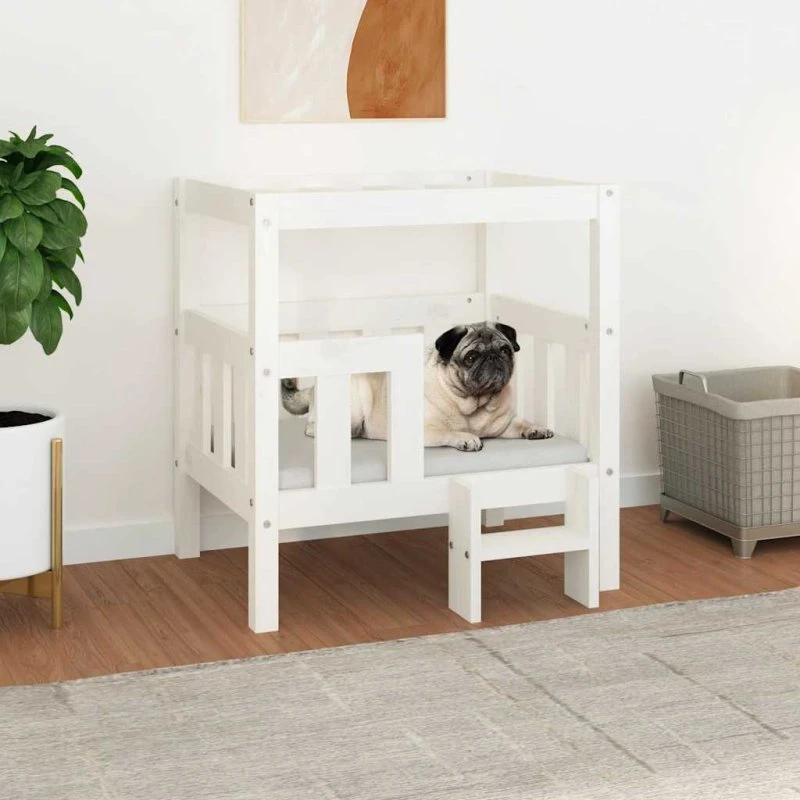 vidaXL Hundeseng 55,65,5x50,5x70 cm massivt fyrretræ hvid