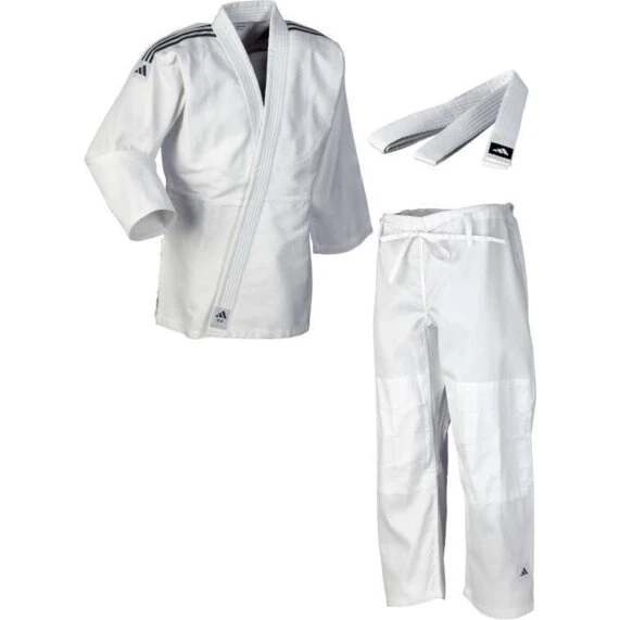 Adidas Club J350 judodragt hvid med røde skulderstriber