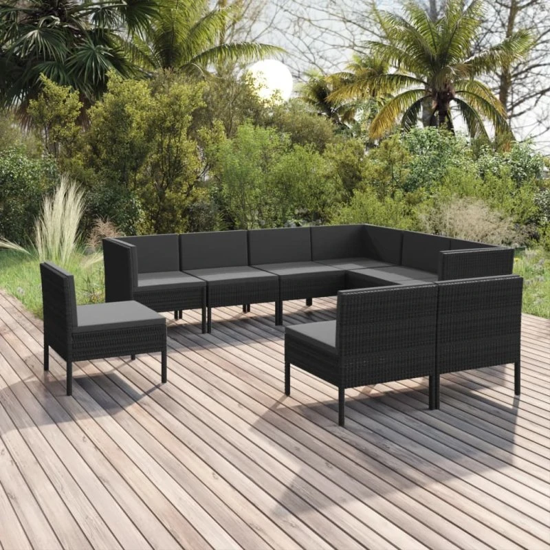 vidaXL 9-deligt loungesæt med polyrattan og hynder, sort