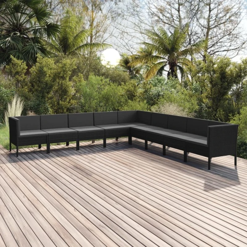 vidaXL 9-deligt loungesæt med polyrattan og hynder, sort