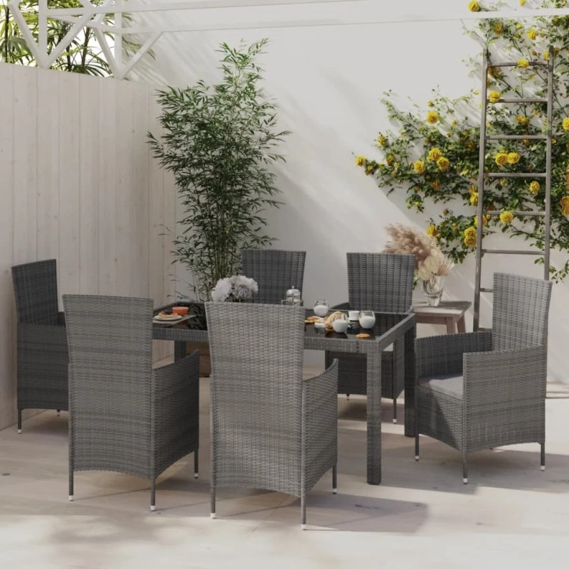 vidaXL Udendørs Spisebordssæt 7 Dele Grå Polyrattan