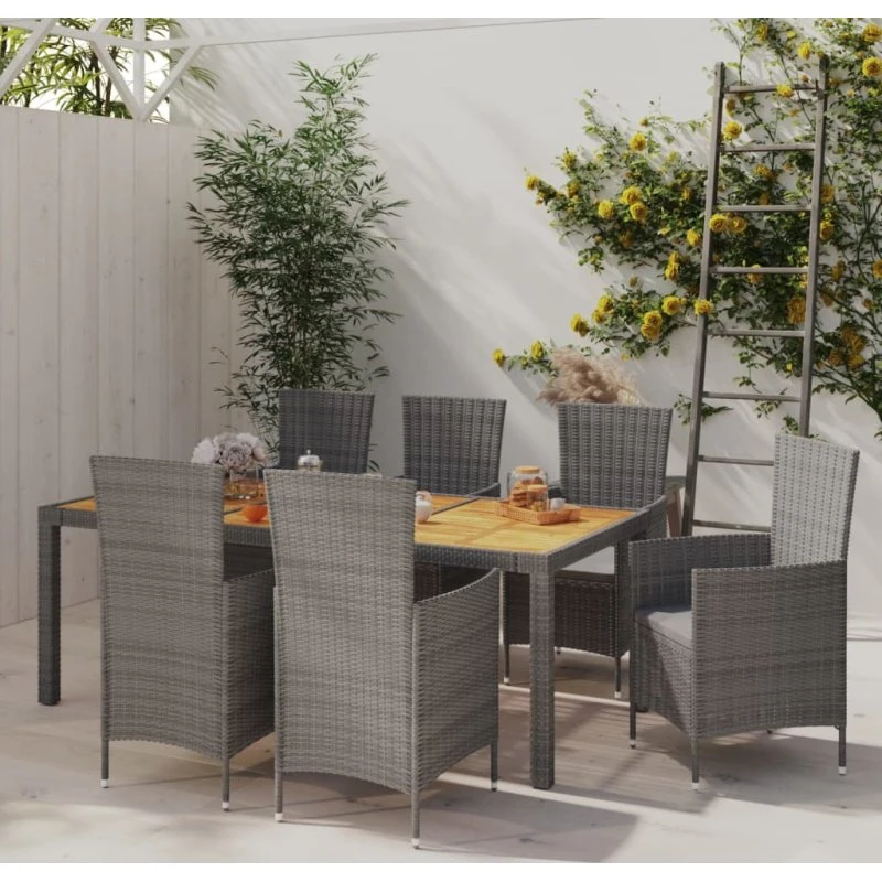 vidaXL Udendørs Spisebordssæt 7 Dele Grå Polyrattan