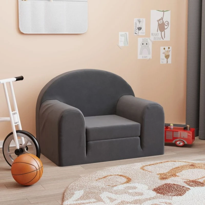 vidaXL Børnesofa med plys, antracitgrå