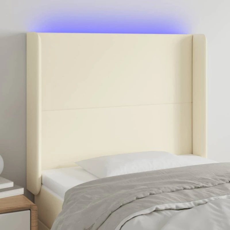 vidaXL Sengegavl med LED-lys 103x16x118/128 cm cremefarvet