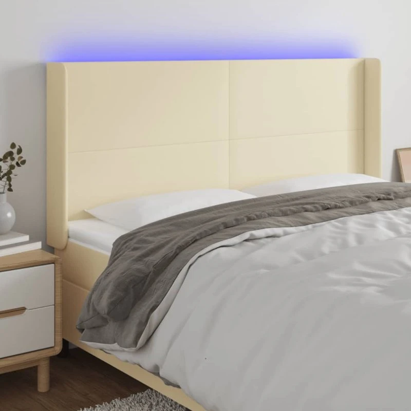vidaXL Sengegavl med LED-lys 203x16x118/128 cm cremefarvet