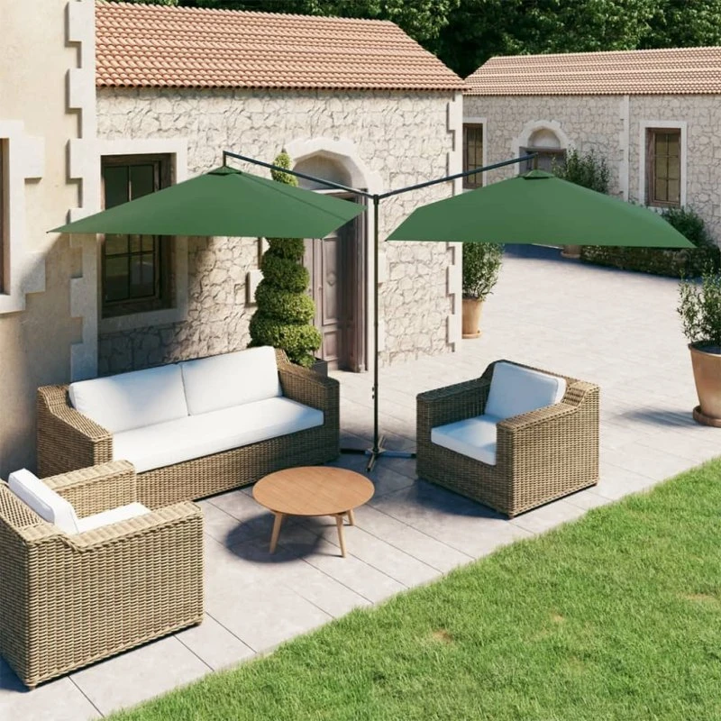 vidaXL Dobbelt Parasol 600x300 cm Grøn Stålstang