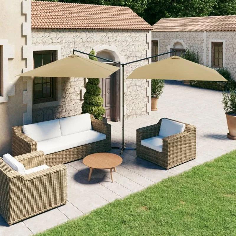 vidaXL Dobbelt Parasol 600x300 cm Gråbrun Stålstang