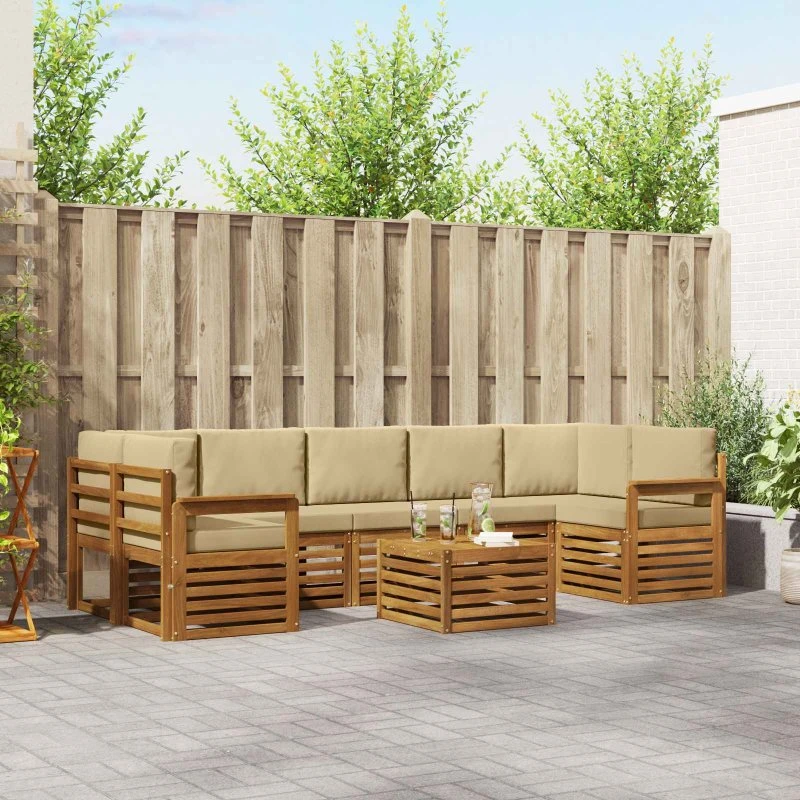 vidaXL Sofagruppe 8 pc Naturlig & Beige Massivt Akacietræ