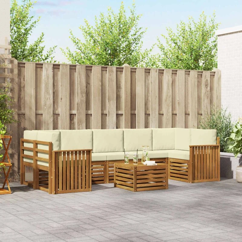 vidaXL Sofagruppe 8 pc Naturlig & Fløde Massivt Akacietræ