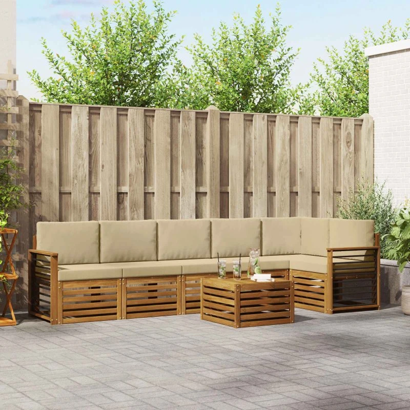 vidaXL Sektionalsofa 7 pc Naturlig/Beige Akacietræ