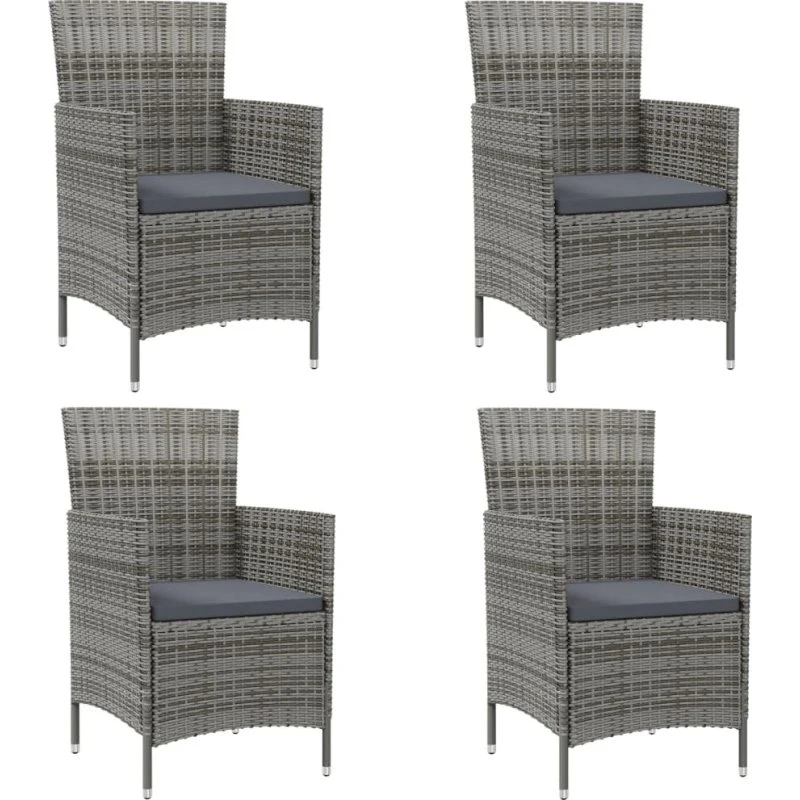 vidaXL Havestole med Hynder 4 stk. Grå Polyrattan