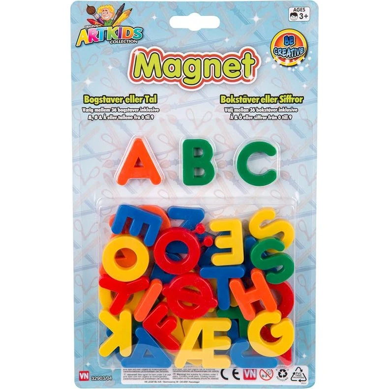 Artkids Magnet Bogstaver 36 stk, inkl. Æ, Ø, Å, Flerfarvet