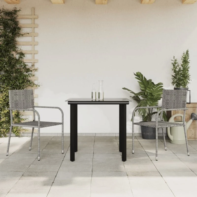 vidaXL 3-delssæt polyrattan og stål grå/sort