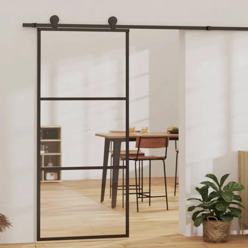 vidaXL Skydedør 90x205 cm Sikkerhedsglas & Aluminium Sort