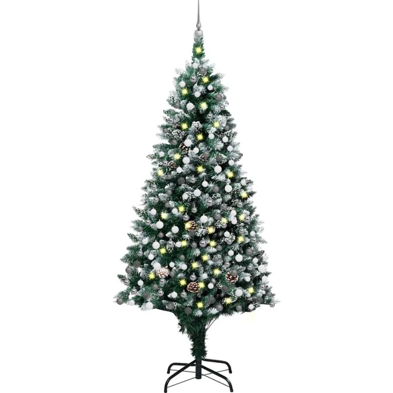 vidaXL Kunstigt Juletræ 240 cm med LED, Kugler og Grankogler