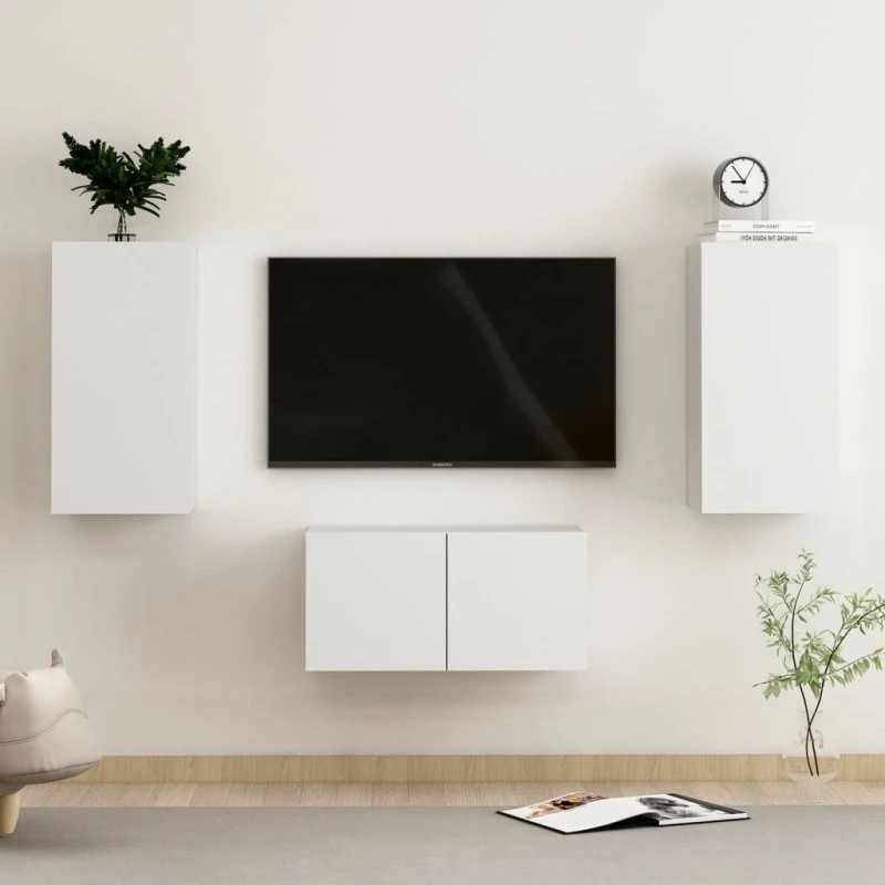 Tv-Møbel 3 Dele Konstrueret Træ - 60 cm, Hvid