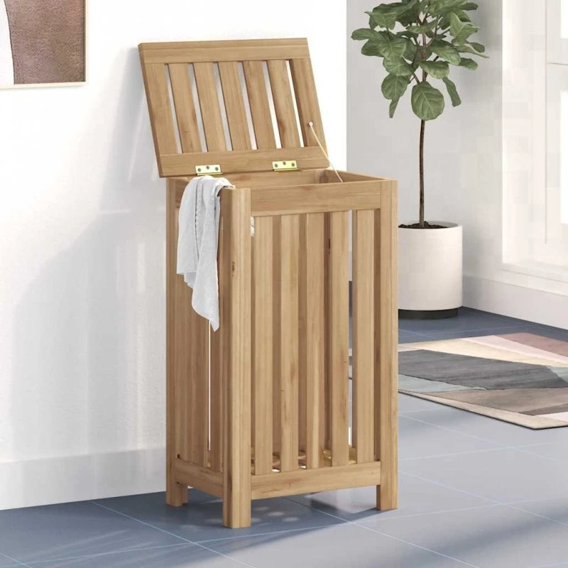 vidaXL vasketøjskurv 35x25x60 cm i massivt teaktræ