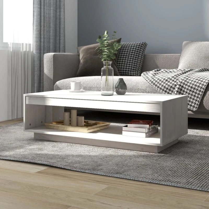 vidaXL Sofabord 110x50x33,5 cm hvid massivt fyrretræ