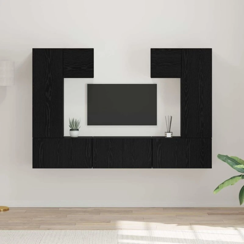 vidaXL TV-møbelsæt 7 stk, 180 x 30 x 120 cm, sort eg, konstrueret træ