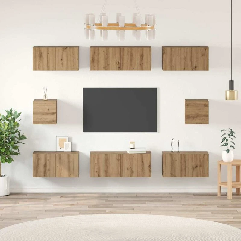 vidaXL TV-møbelsæt Vægmonteret 8 pcs Artisan Egetræ Konstrueret Træ