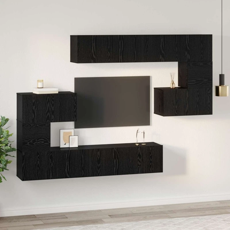 vidaXL TV-møbelsæt 8 stk, 80 x 30 x 30 cm, sort eg, konstrueret træ