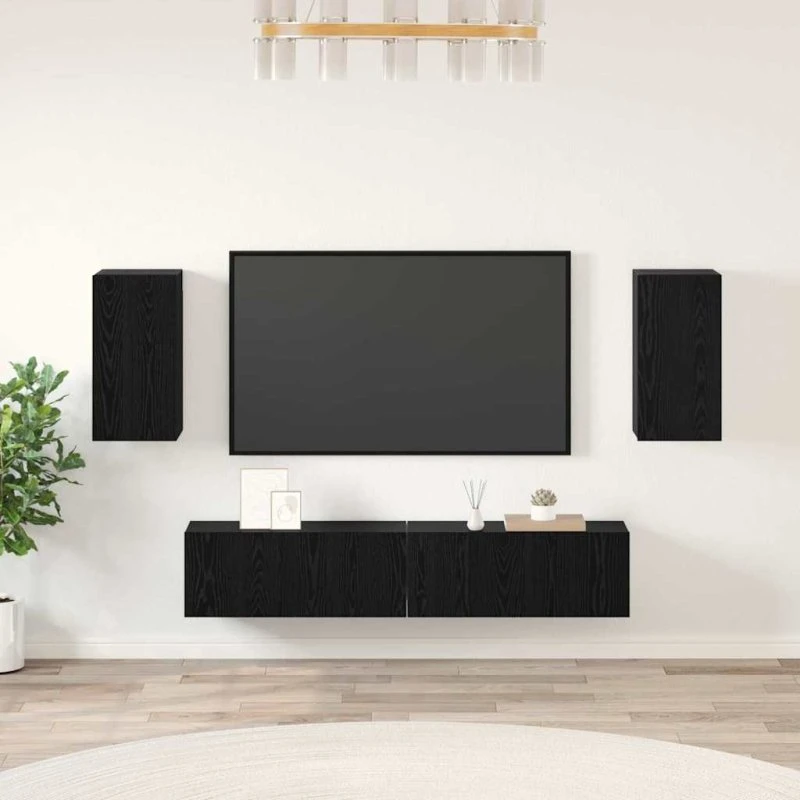 vidaXL TV-møbelsæt 4 stk, Sort eg, 80 x 30 x 30 cm, Konstrueret træ