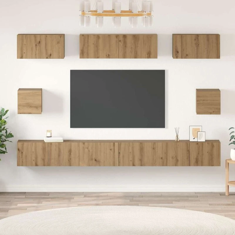 vidaXL Artisan Egetræ TV-møbelsæt Vægmonteret 8 pcs