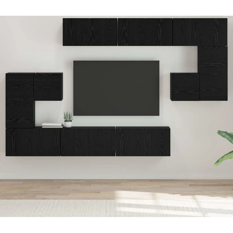 vidaXL TV-møbelsæt 10 stk, Sort eg, 60 x 30 x 30 cm, Konstrueret træ