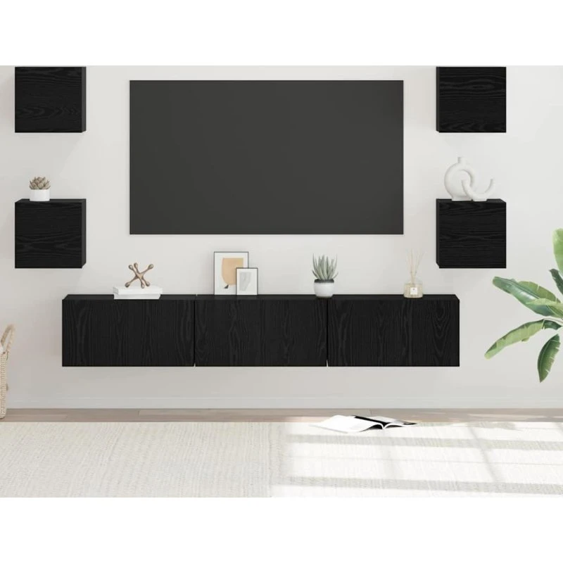 vidaXL TV-møbelsæt Vægmonteret 7 stk Sort eg 180 x 30 x 30 cm