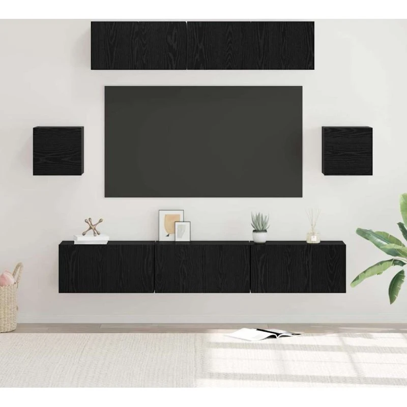 vidaXL TV-møbelsæt 7 stk, Sort, Konstrueret træ, 80 x 30 x 30 cm