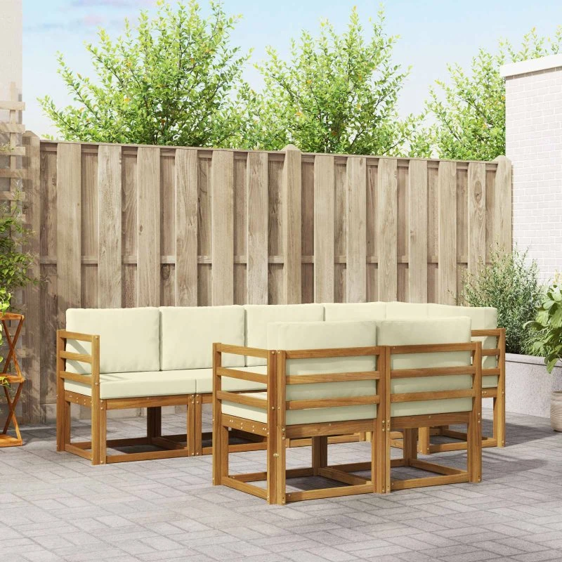 vidaXL Udendørs Sofagruppe 7 pc Naturlig/Fløde Akacietræ