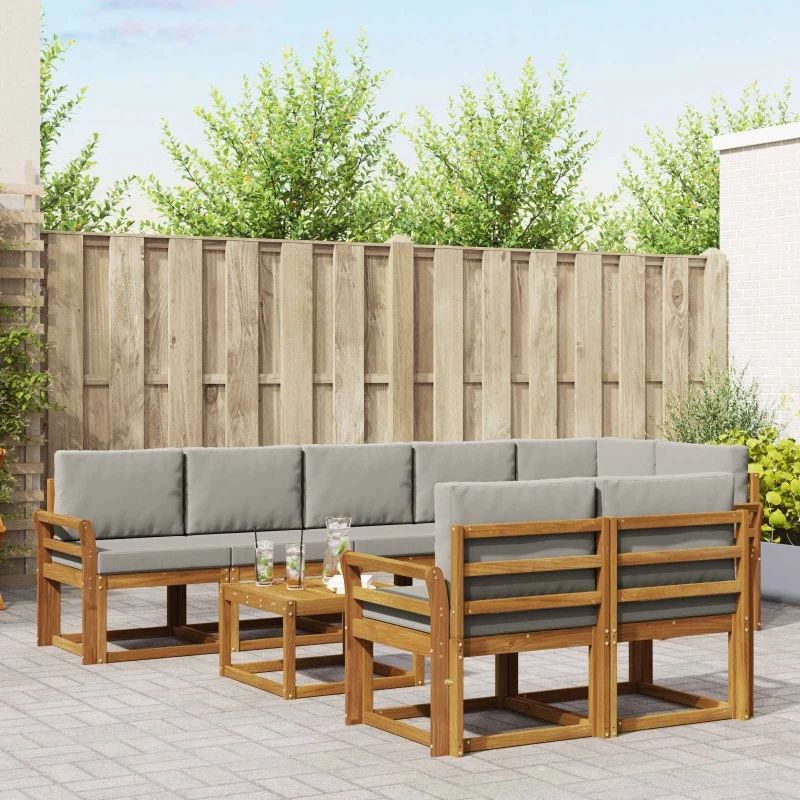 vidaXL Udendørs Sofagruppe 9 pc Naturlig og Lys Grå