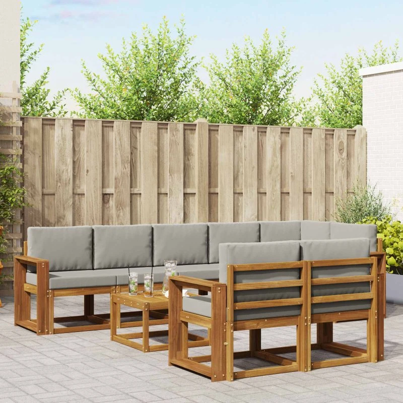 vidaXL Udendørs Sofagruppe 9 pcs Naturlig og Lys Grå