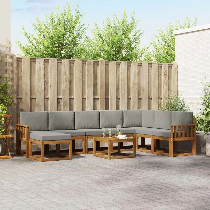 vidaXL Udendørs Sofagruppe 9 pc Naturlig & Lys Grå