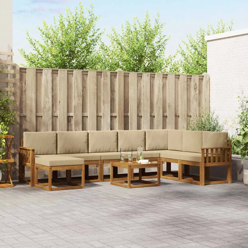 vidaXL Udendørs Sofagruppe 9 pc Naturlig/Beige Akacietræ
