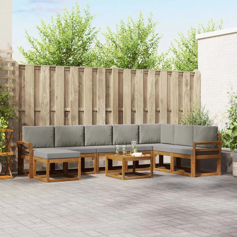 vidaXL Udendørs Sofagruppe 9 pcs Naturlig og Lys Grå