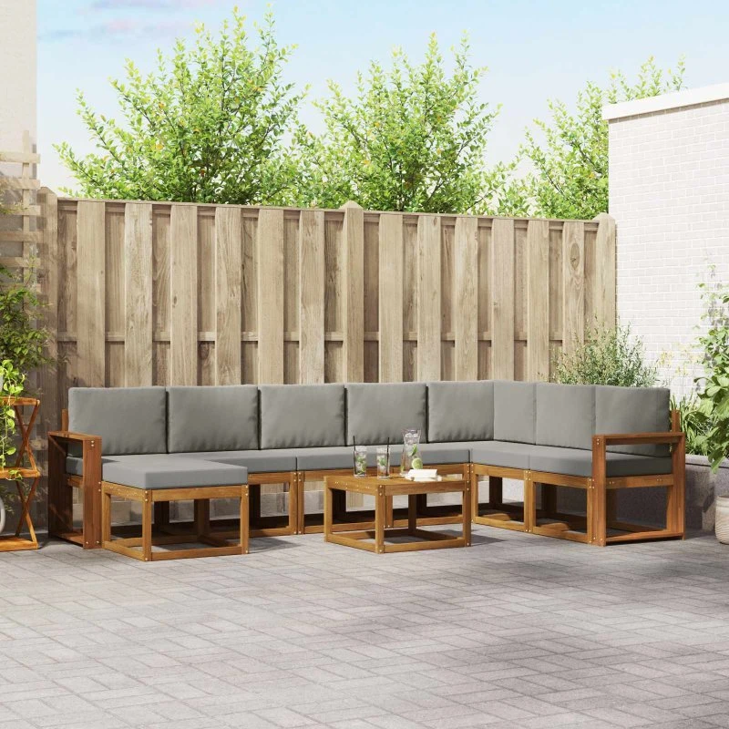 vidaXL Udendørs Sofagruppe 9 pcs Naturlig og Lys Grå