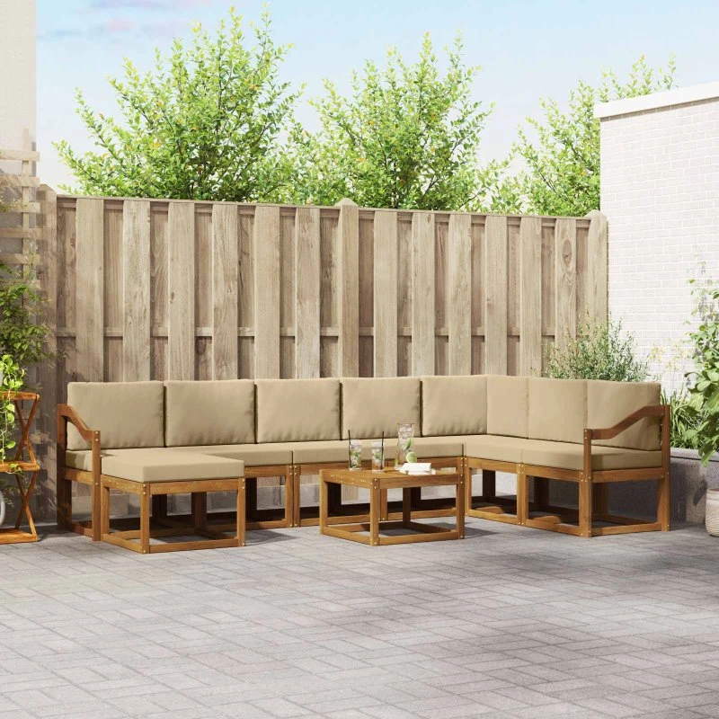vidaXL Udendørs Sofagruppe 9 pcs Naturlig/Beige Akacietræ