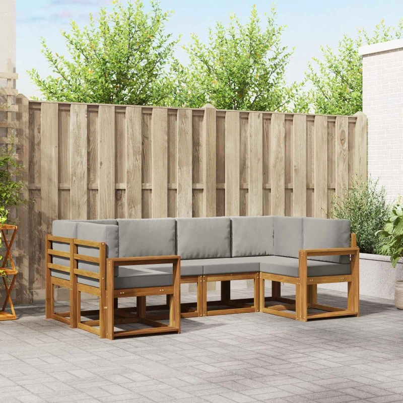 vidaXL Udendørs Sofagruppe 6 pc Naturlig og Lys Grå