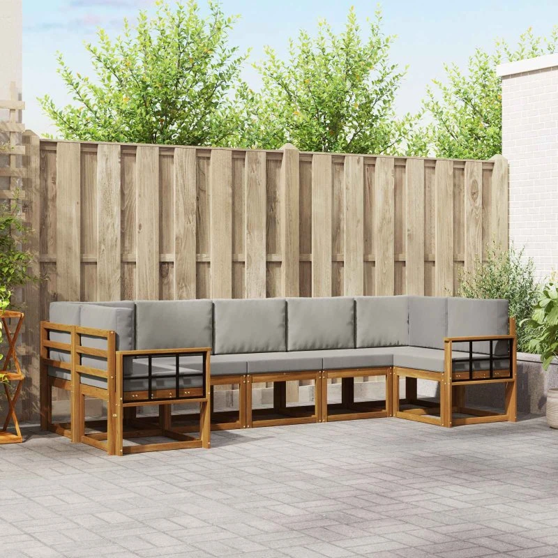 vidaXL Udendørs Sofagruppe 7 pc Naturlig og Lys Grå