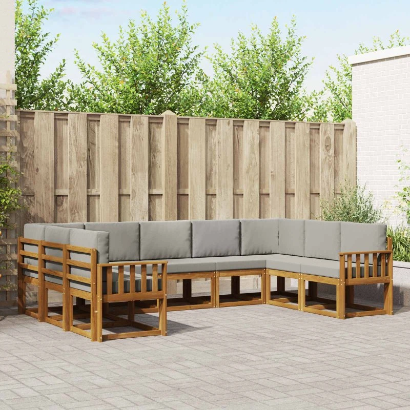 vidaXL Udendørs Sofagruppe 9 pc Naturlig & Lys Grå
