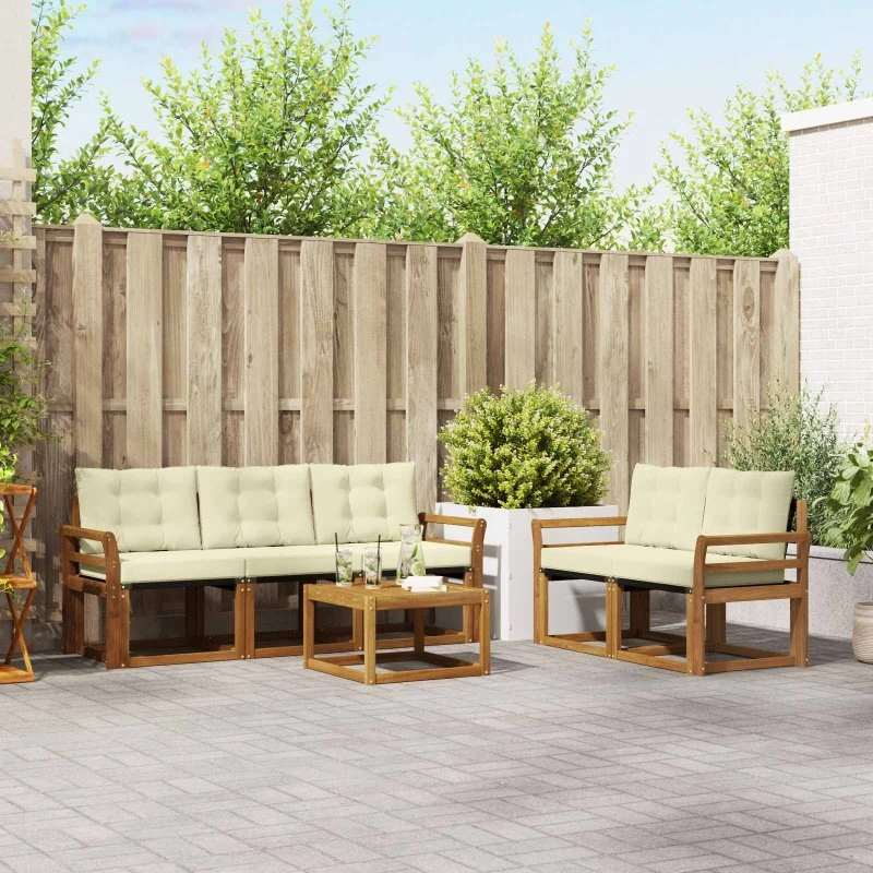 vidaXL Udendørs Sofagruppe 6-pc Naturlig & Fløde