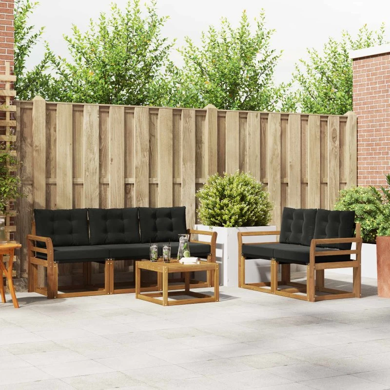 vidaXL Udendørs Sofagruppe 6 pcs Naturlig og Sort