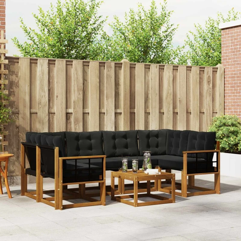vidaXL Udendørs Sofagruppe 7 pcs Naturlig og Sort