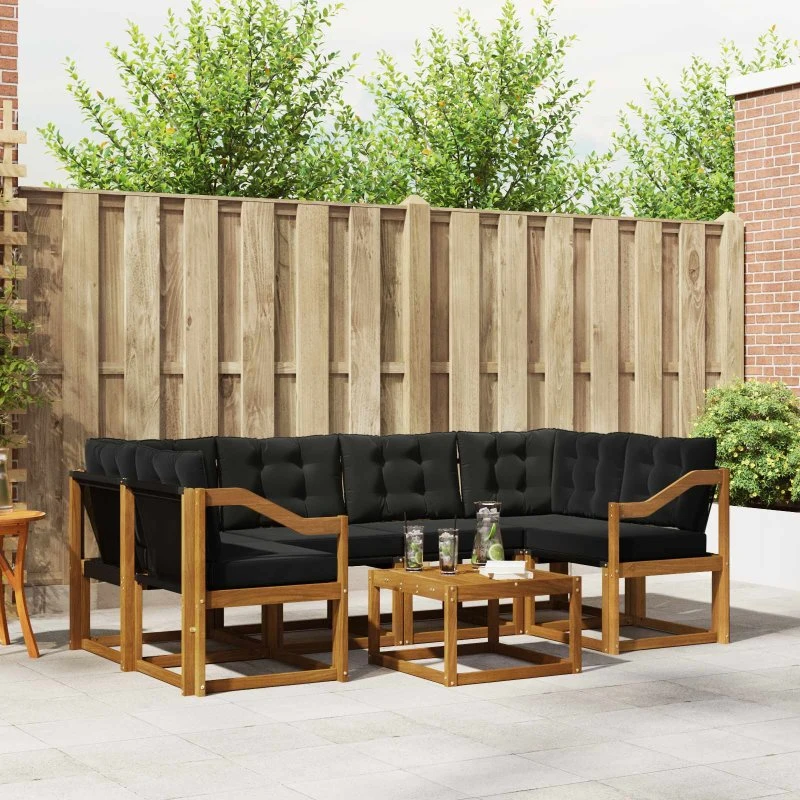vidaXL Udendørs Sofagruppe 7 pcs Naturlig og Sort
