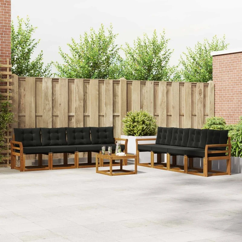 vidaXL Udendørs Sofagruppe 9 pcs Naturlig og Sort