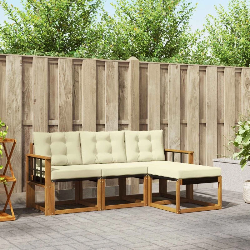 vidaXL Udendørs Sofagruppe 4 pc Naturlig & Fløde