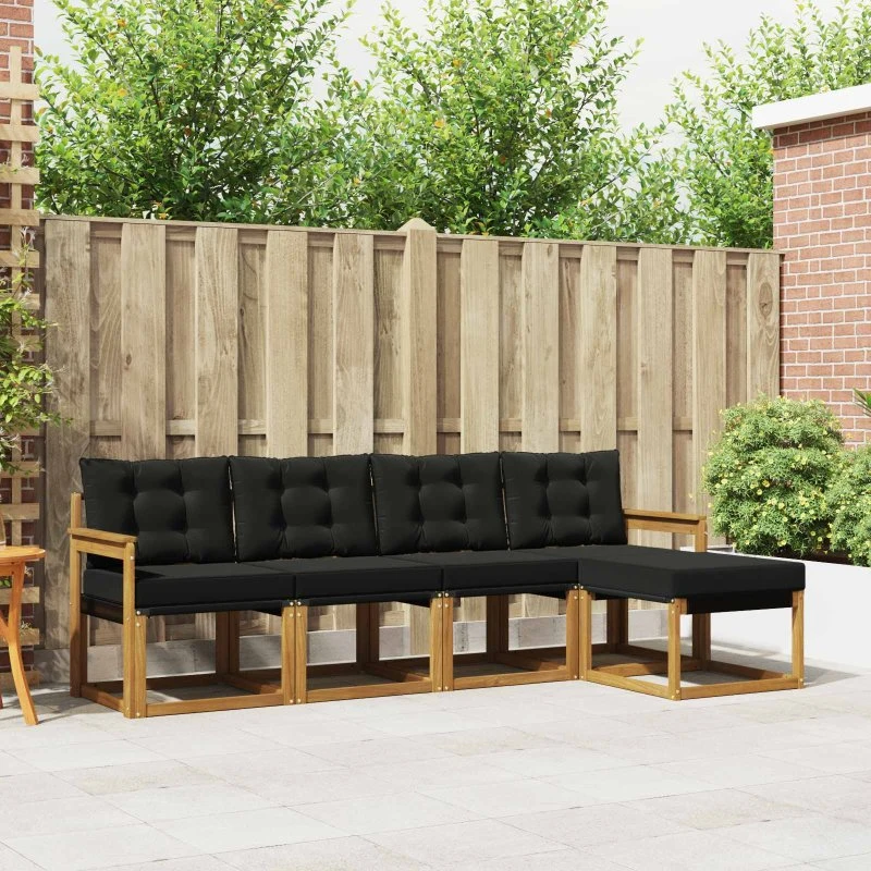 vidaXL Udendørs Sofagruppe 5-pcs Naturlig og Sort