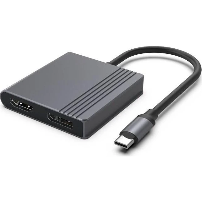 Gembird A-CM-HDMIFDPF-01 USB-C til HDMI & DisplayPort 4K 60 Hz, grå/sort