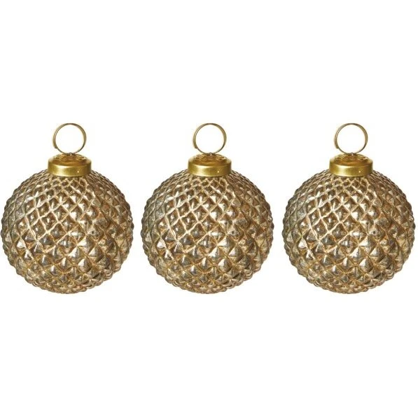 Julekugler i glas 3 stk Ø 8 cm - guld (antik look)